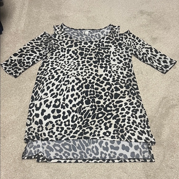 Cato Black and Cream Leopard Print Cold Shoulder Blouse - Picture 1 of 13